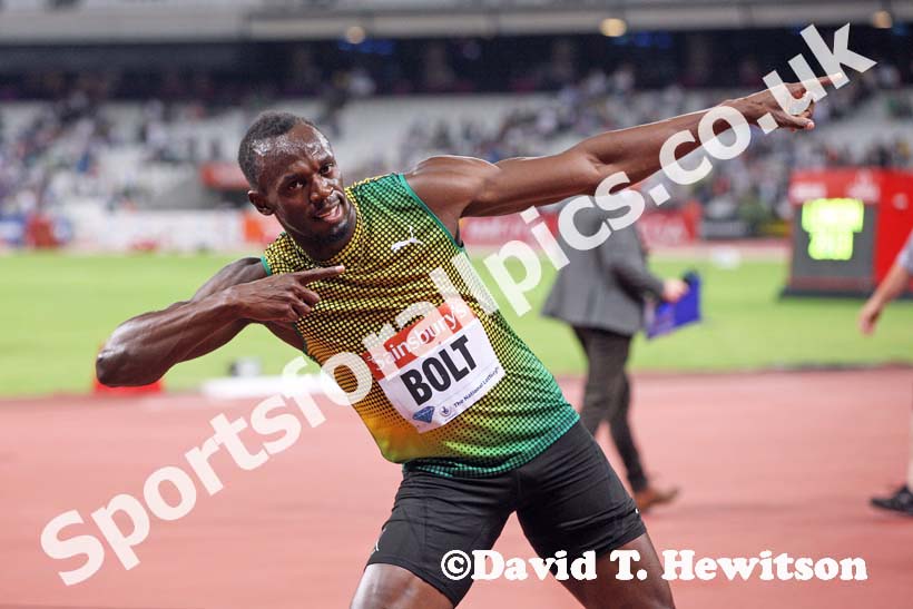 Usain Bolt, 100 metres,  2013 IAAF Diamond League, Sainsbury's Anniversary Games, Queen Elizabeth Olympic Park, London.
